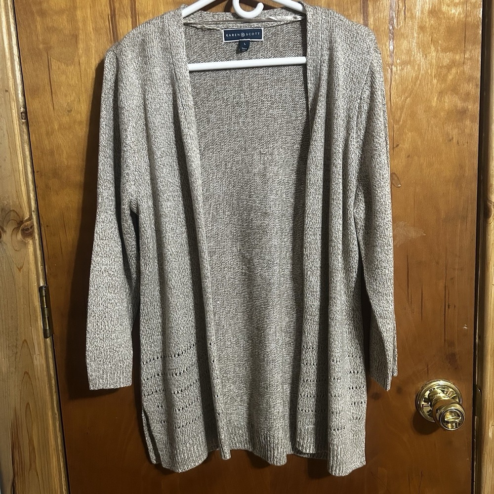 Womens Size Large Karen Scott Long Tan Cardigan Sweater‎